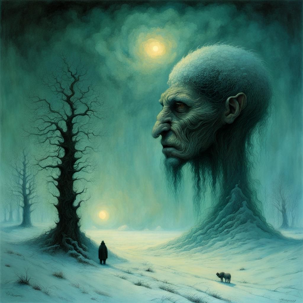 Surreal Painting of Old Man Winter