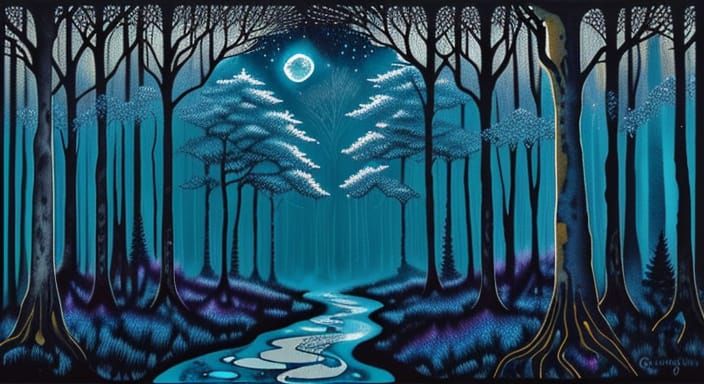 Moonlit Arabesque Forest in Alcohol Ink Style