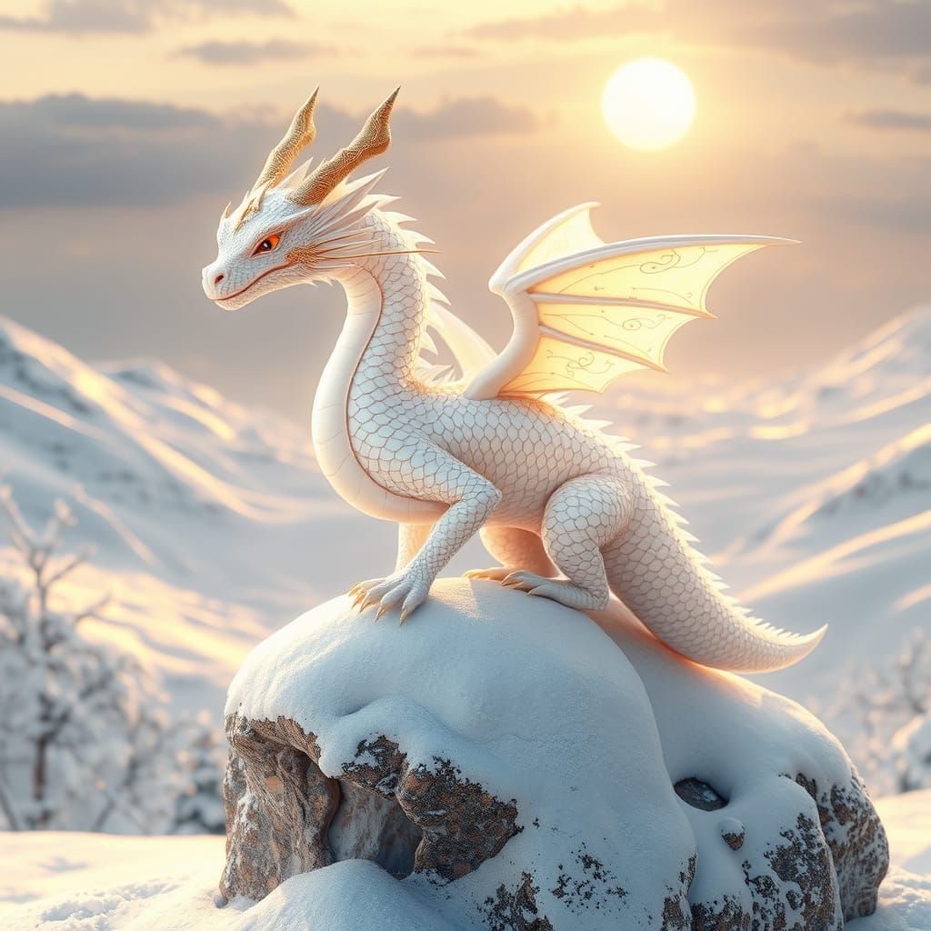 Majestic Baby Dragon in Winter Wonderland