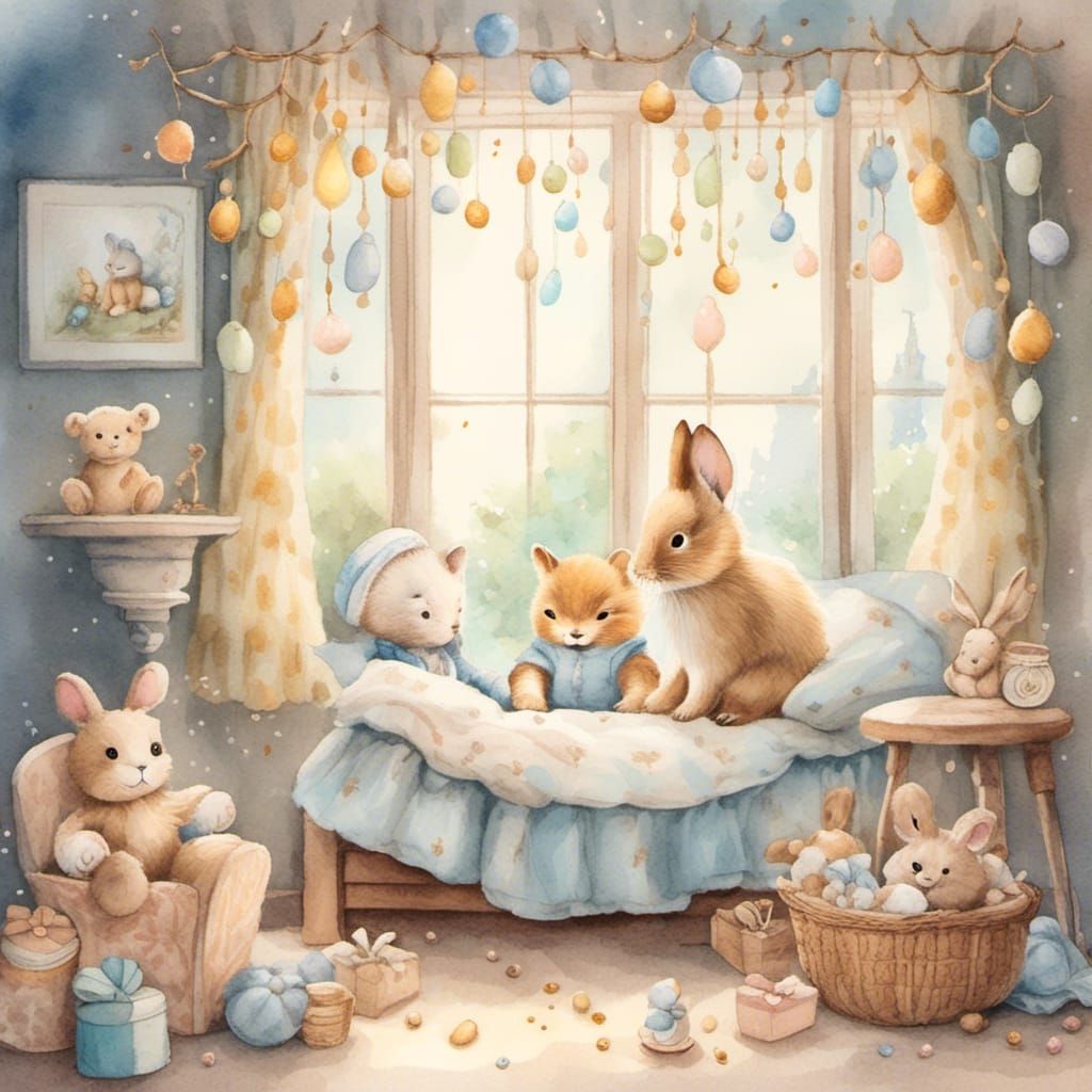 Whimsical Baby Room Illustration in Pastel Colors