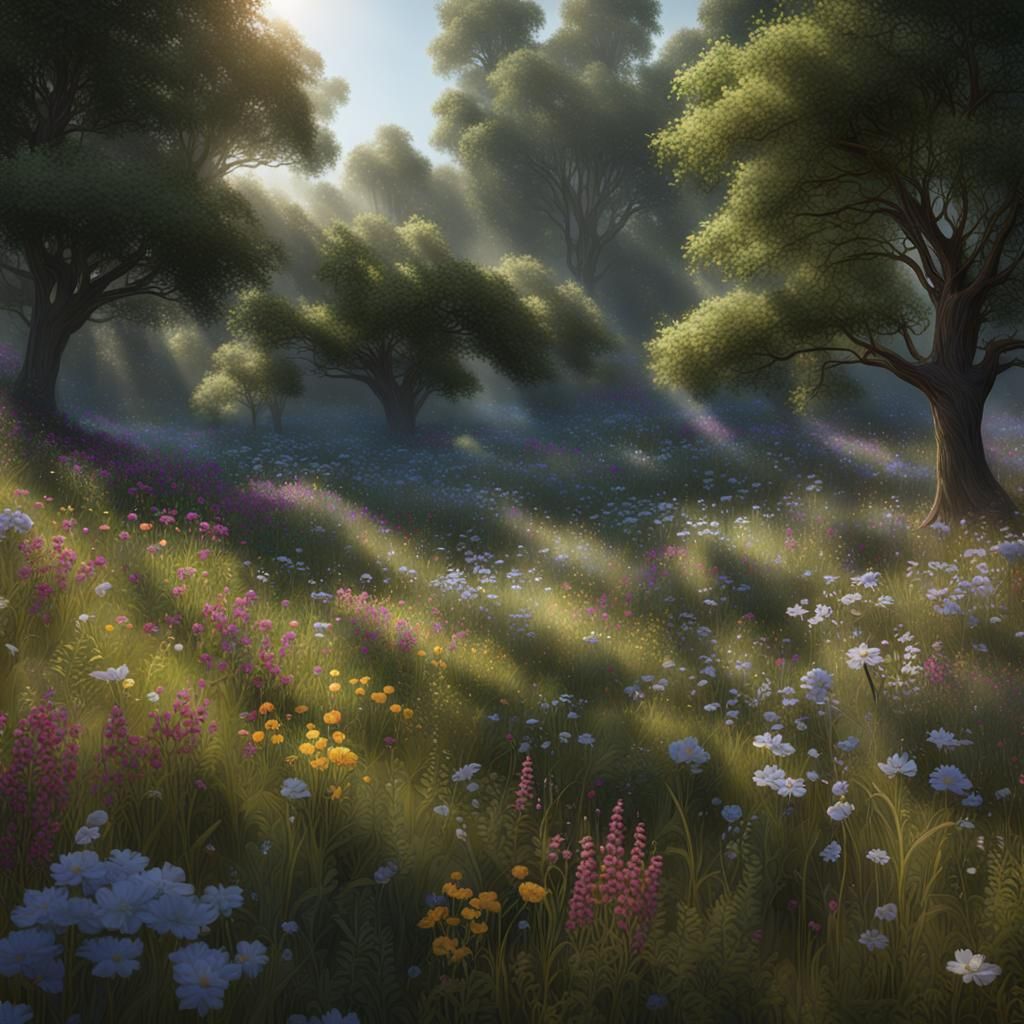 Lush Meadow with Wildflowers: Fantasy Concept Art
