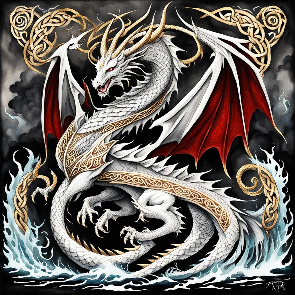 Bioluminescent Celtic Dragon in Watercolor Gouache Style