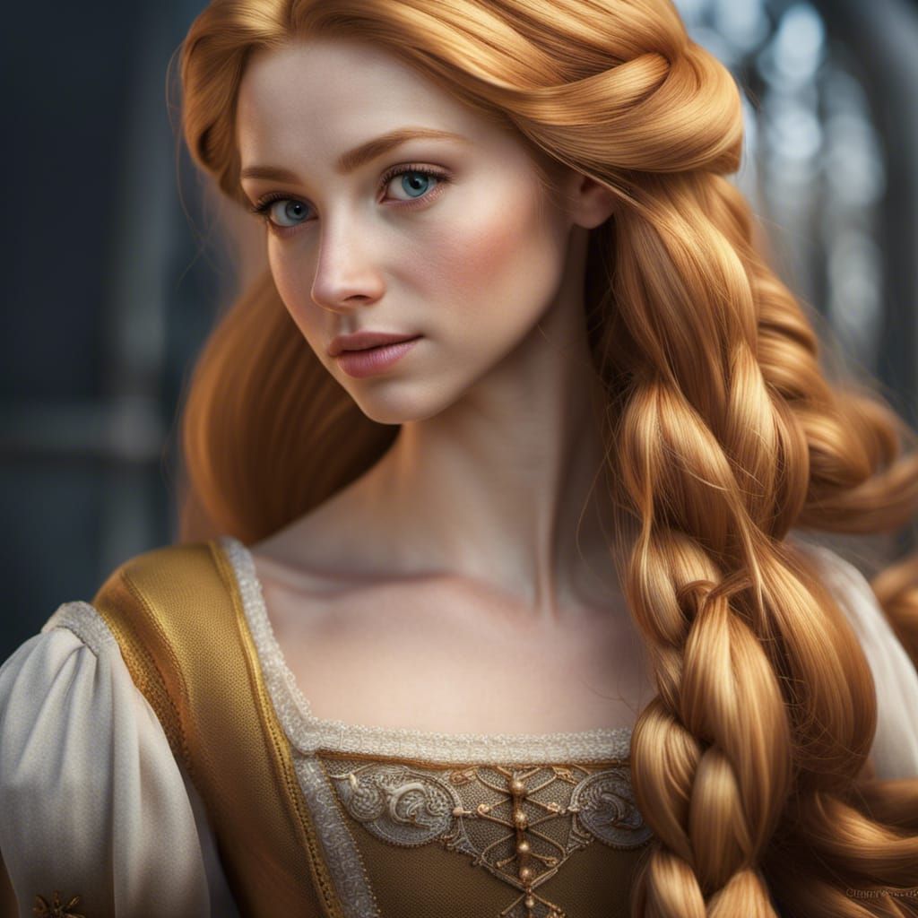 Beautiful Ginger-Haired Rapunzel Portrait in Sharp Focus