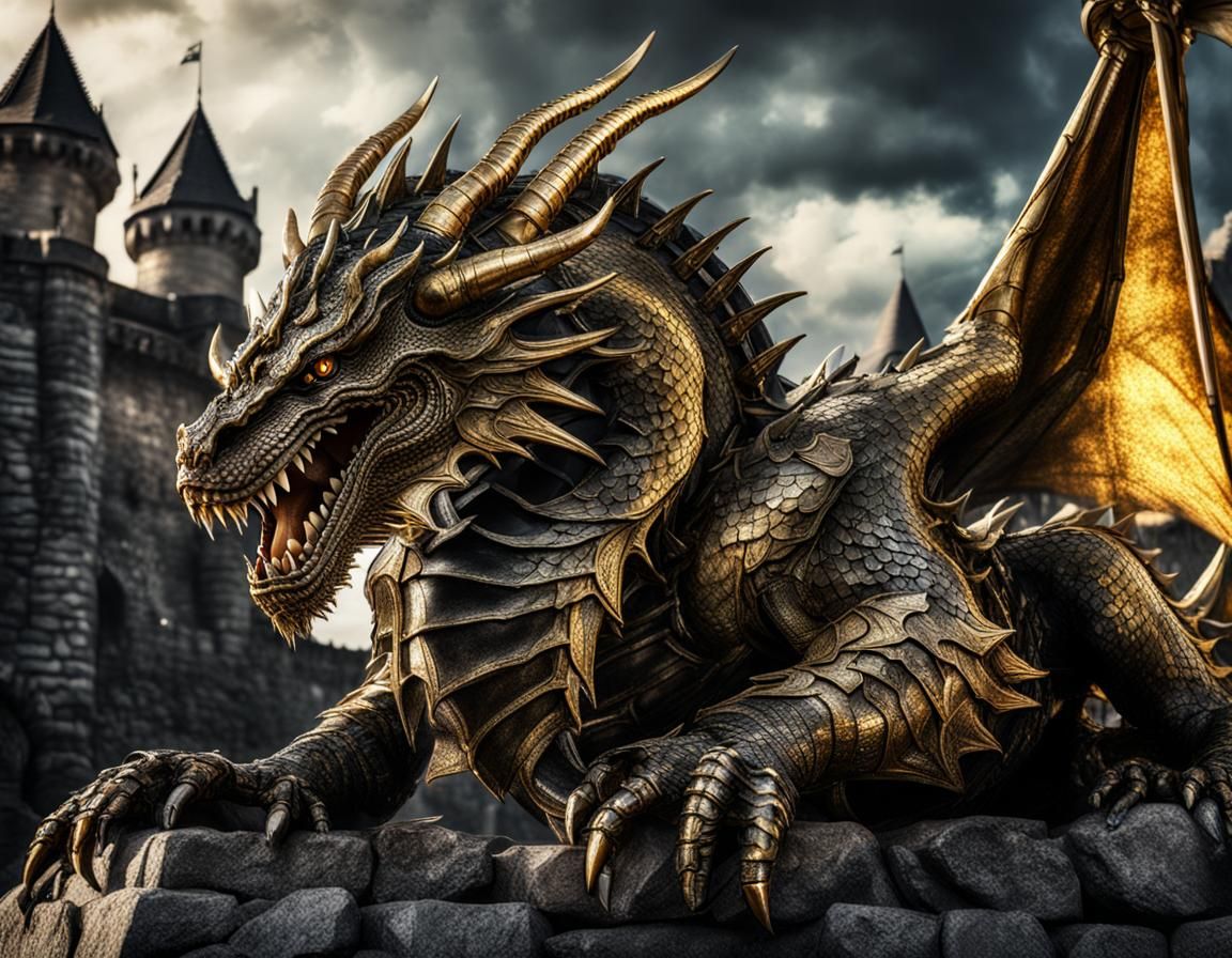 Armored Dragon Lord Lays Waste to Castle