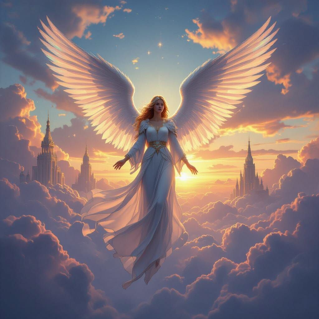 Angelic Fantasy: Serene Angel with Iridescent Wings