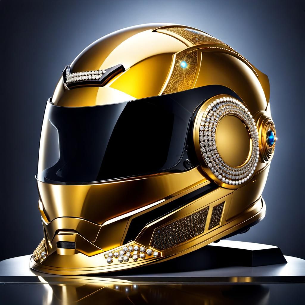 Futuristic Golden Helmet with Galaxy Reflection