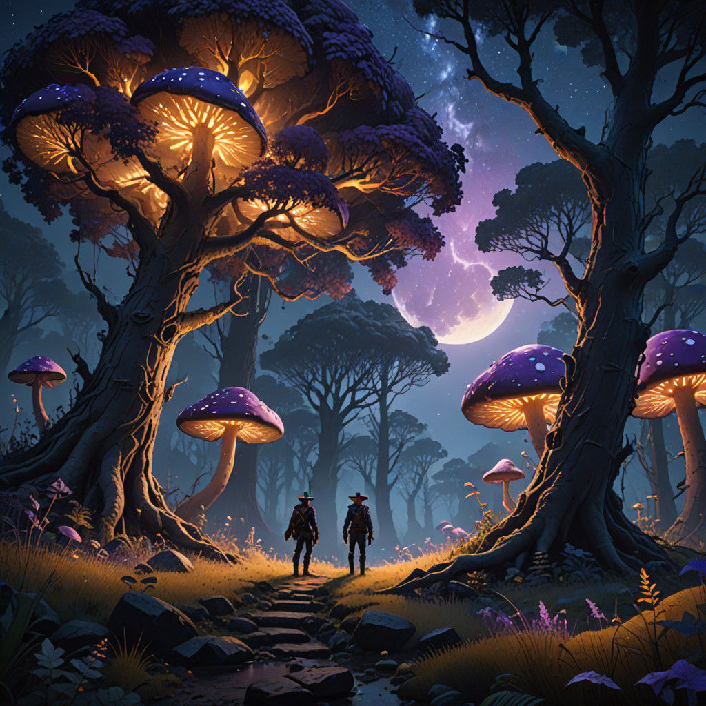 Lone Cowboy Encounters Mystical Forest in Epic Fantasy Weste...