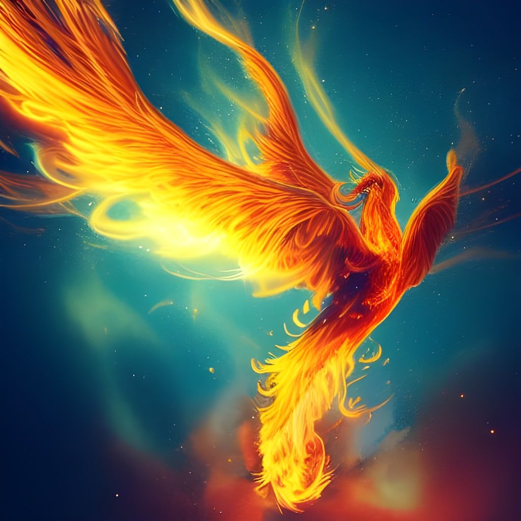 Flaming Phoenix in Starry Nebula: Splash Art