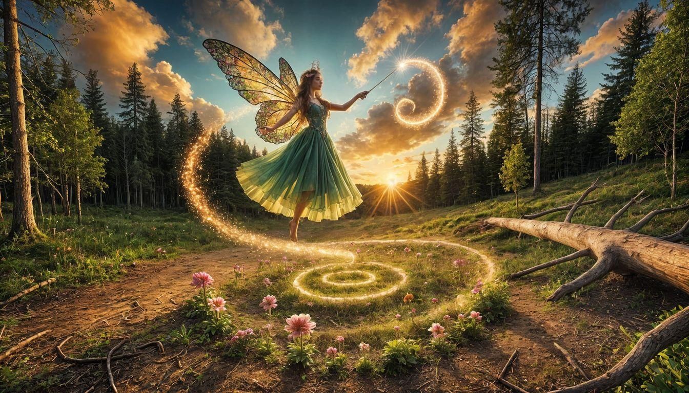 Whimsical Fairy Creates Enchanted Woodland Circle in Vibrant...