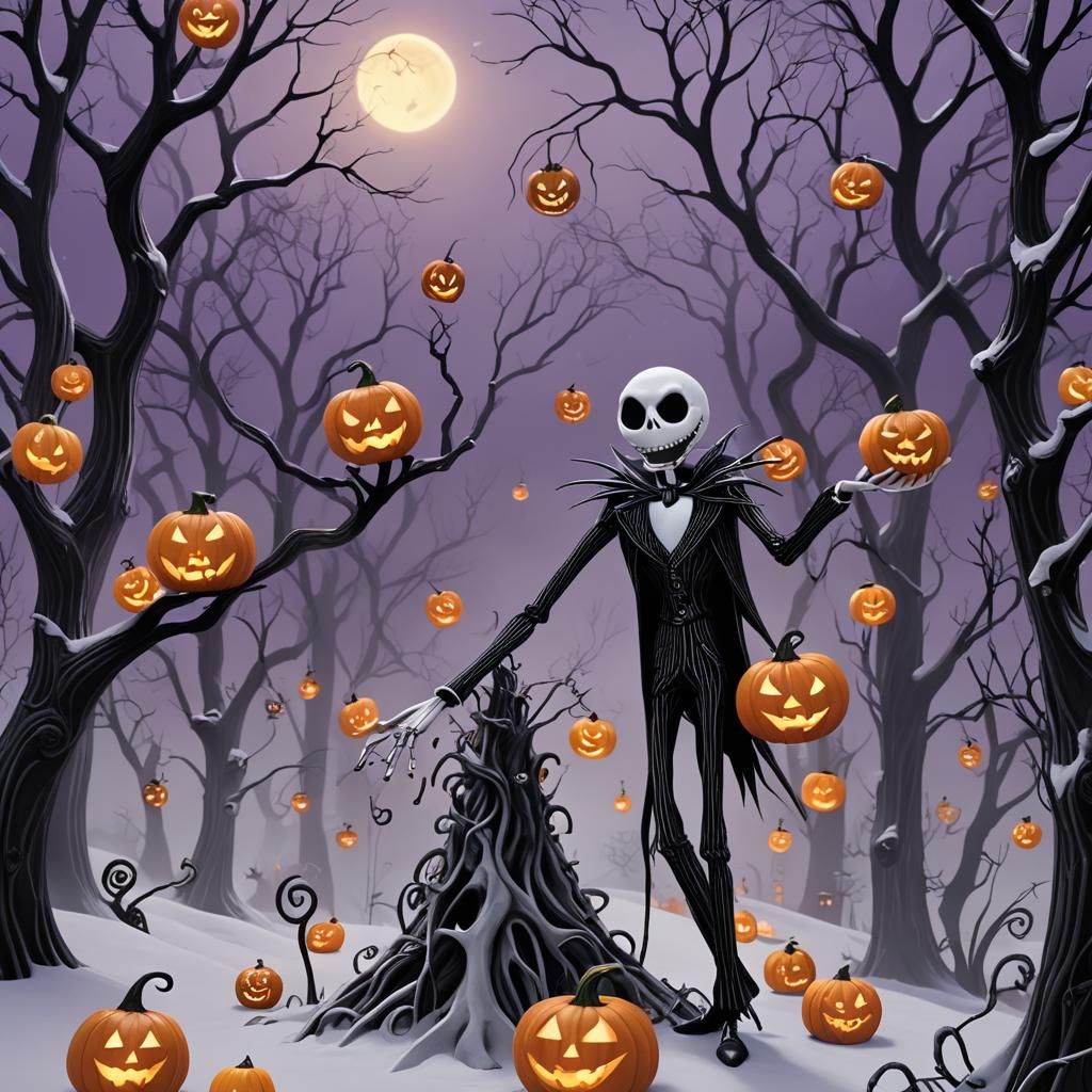 Jack Skellington's Surreal Christmas Gift-Giving in Dark Sur...