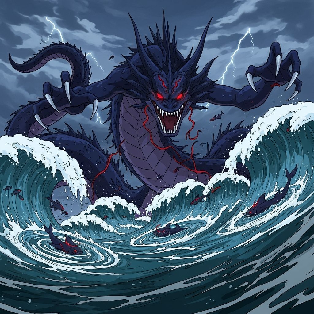 Colossal Demonic Sea Serpent Wreaks Havoc in Anime Style
