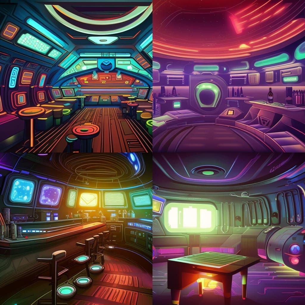 Sci-Fi Bar Interior in Retrofuturistic Pixel Art
