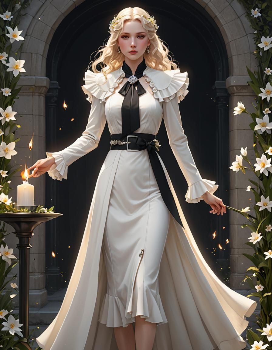 Imbolc: White 1930s Ladies Suit in Anime Style