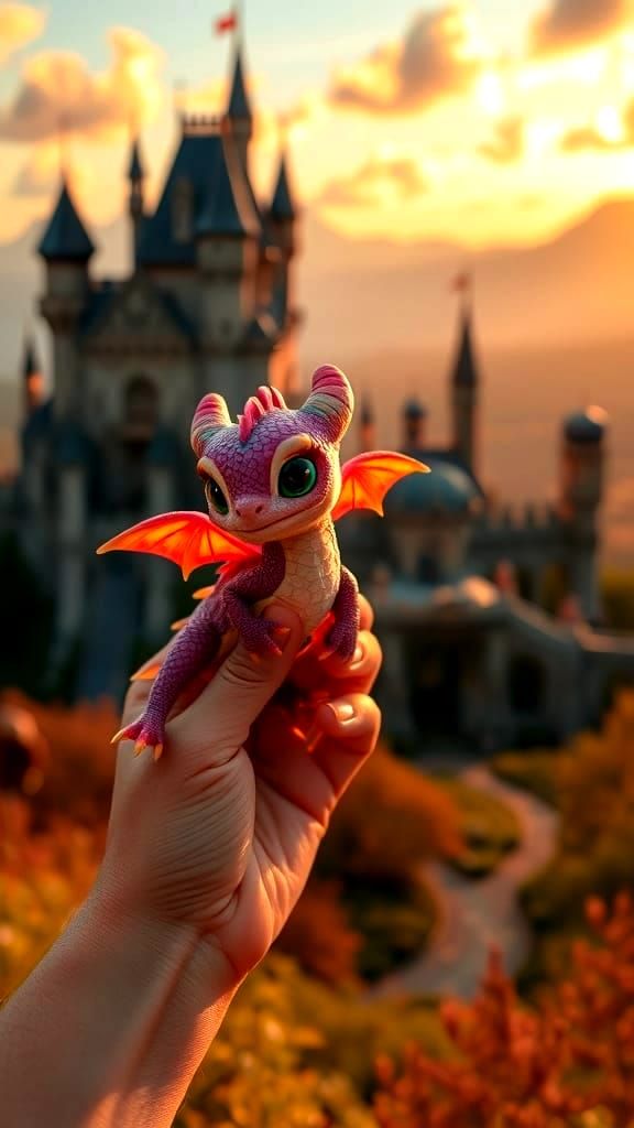 Vibrant Dragon in Majestic Castle Scene