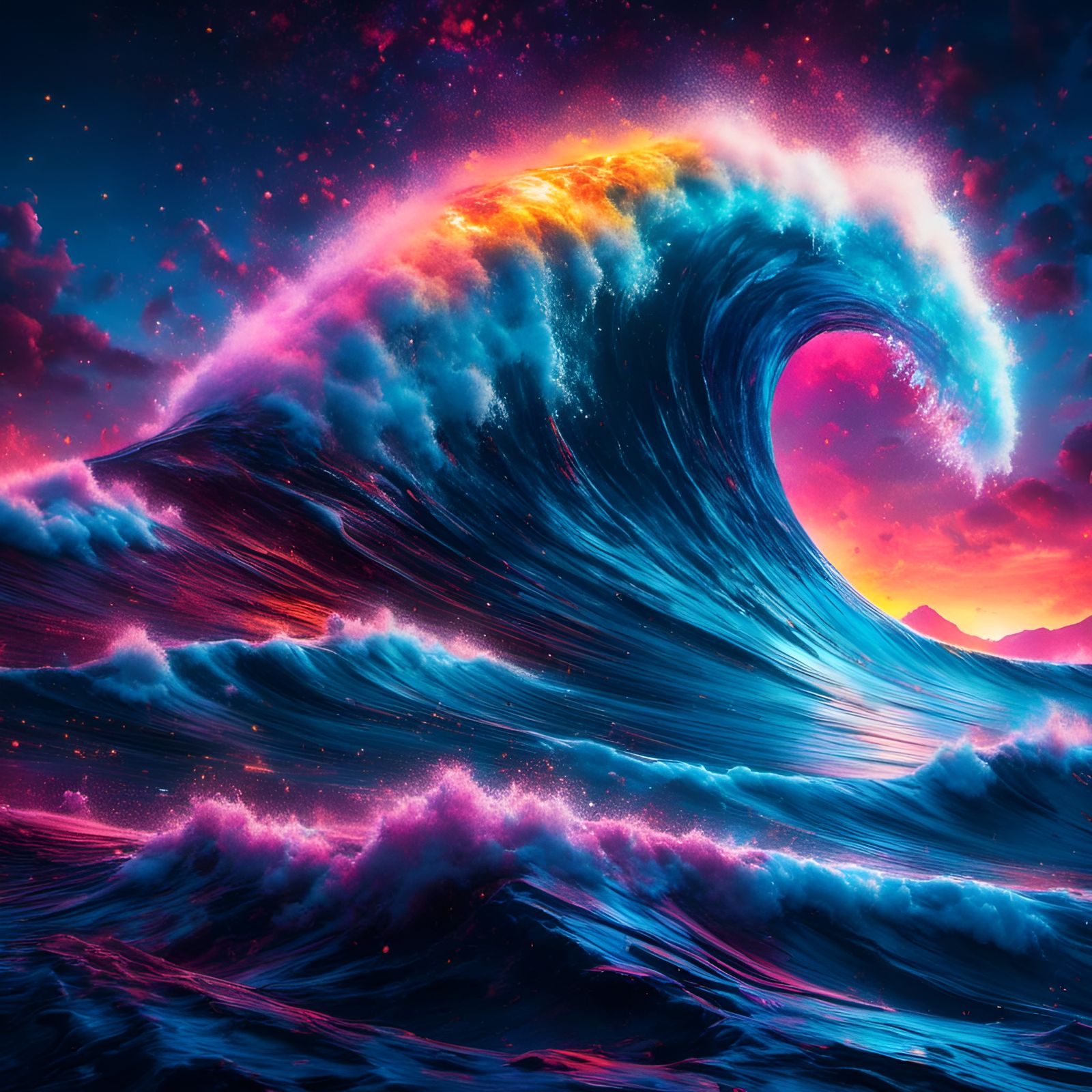 Giant Night Surfing Wave