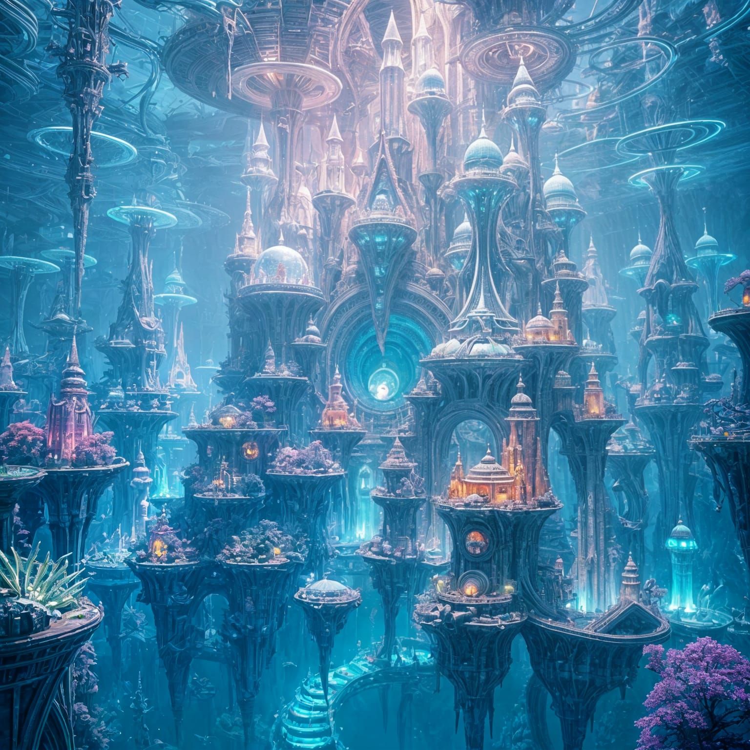 Glowing Aquatic Metropolis in Iridescent Beauty