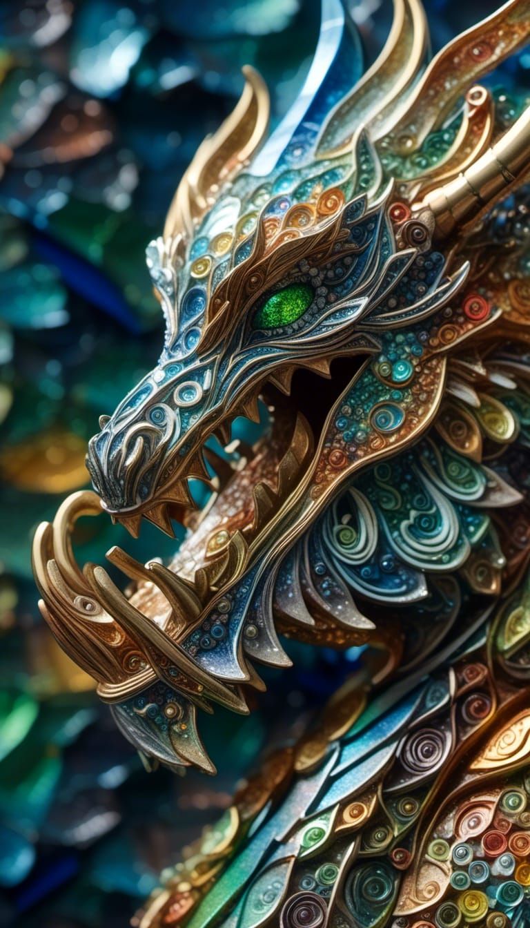 Iridescent Stained Glass Dragon in Macro 3D Render