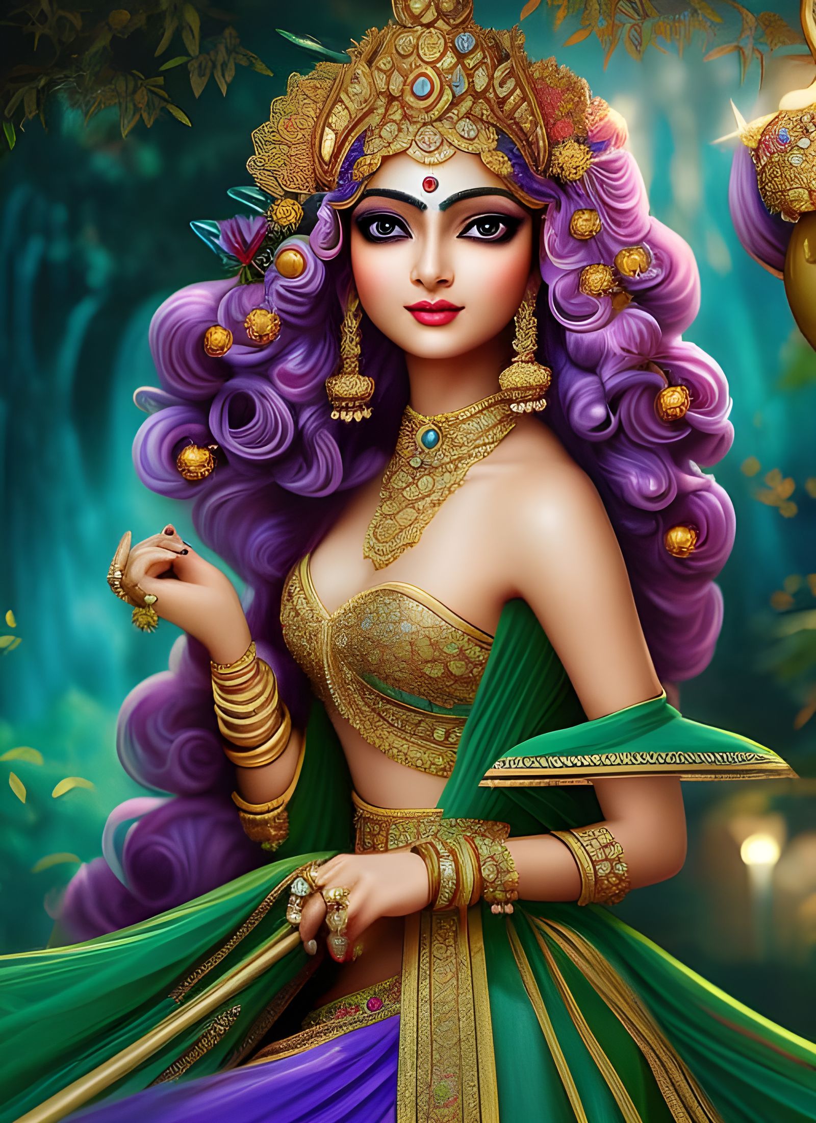 Gorgeous Indian Goddess with Bubbles in 3D Render