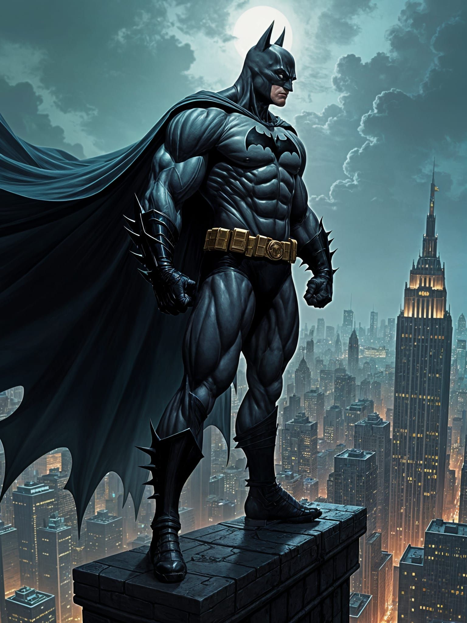 Batman Guards Gotham in Classic Comic Art Style