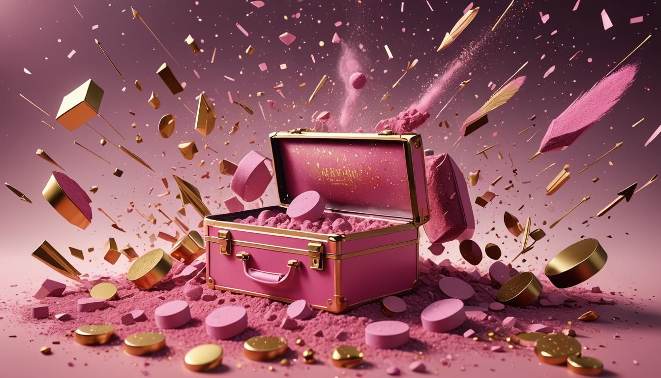 Pink and Gold Makeup with Business Symbols