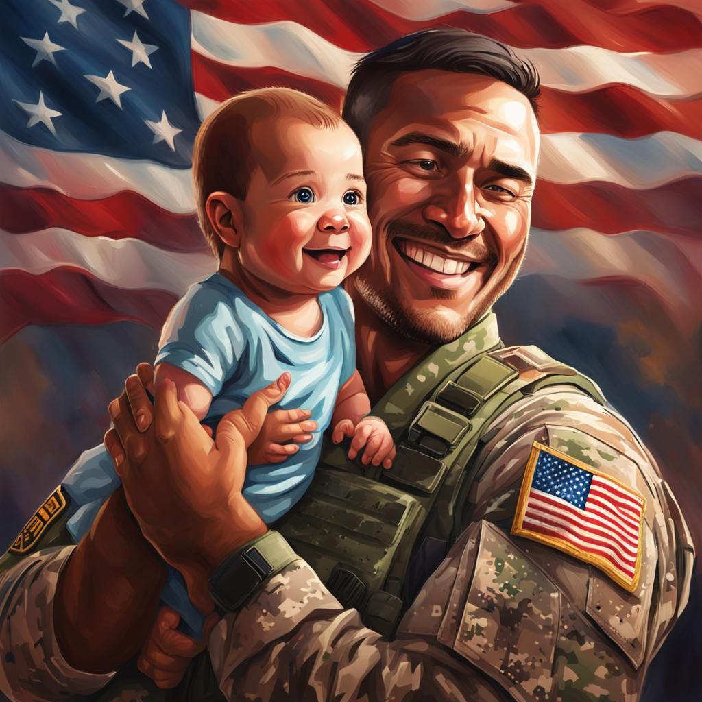 Touching Image of Soldier Father Holding Baby