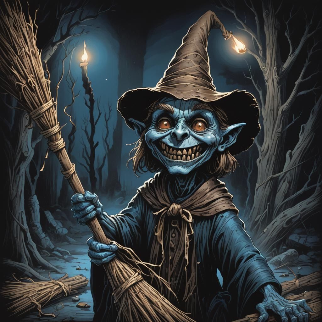 Brownie Peeks Out: Dark Fantasy Illustration