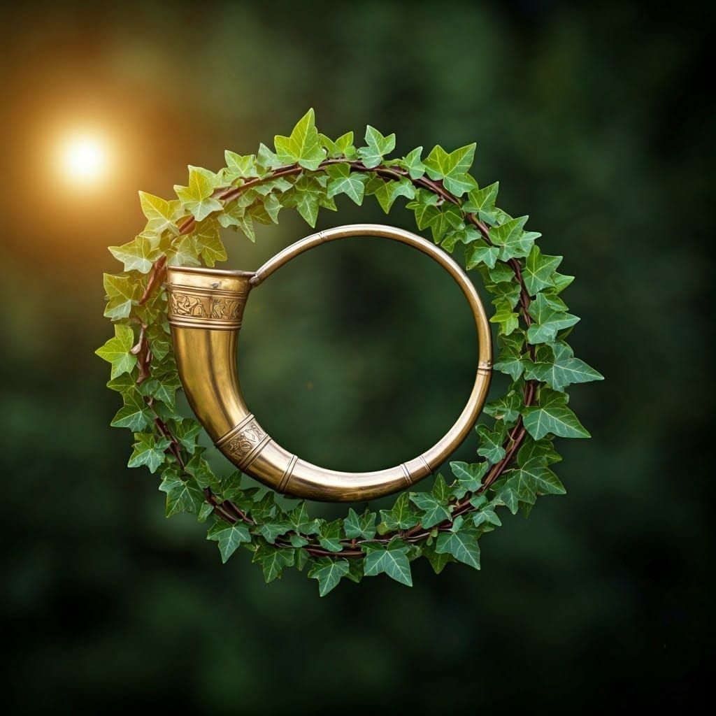 Medieval Golden Hunting Horn with Ivy Crown