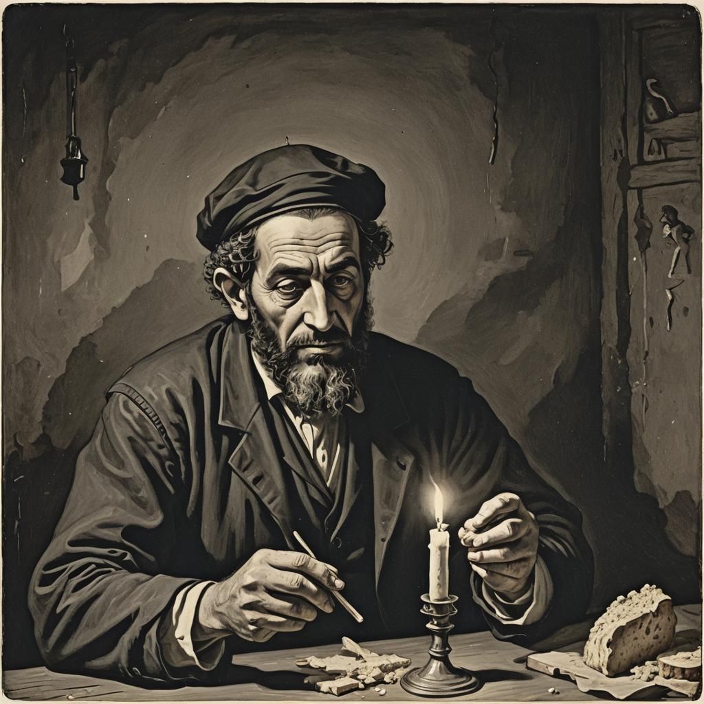 Figure in Dark Room Searching With Candle