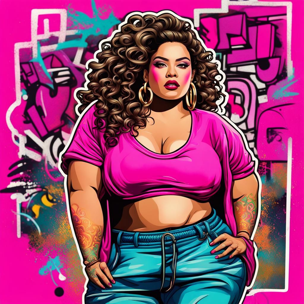 90s Fashion Sticker: Latina Woman in Neon Pink