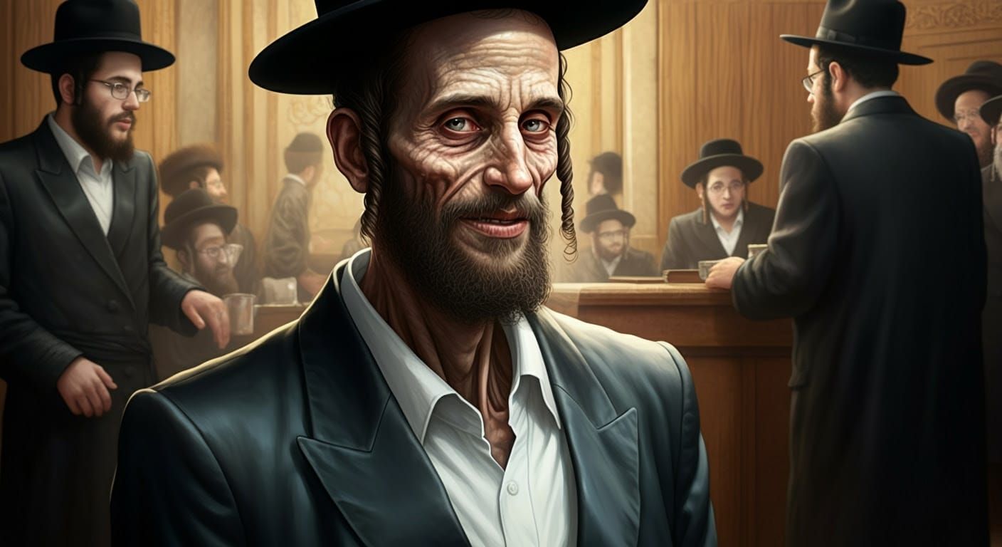 Skeletal Hasidic Figure in a Synagogue Coffee Room