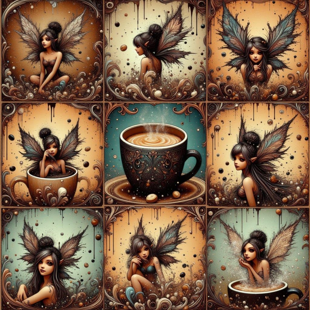 Coffee Faerie Collage in Mixed Media