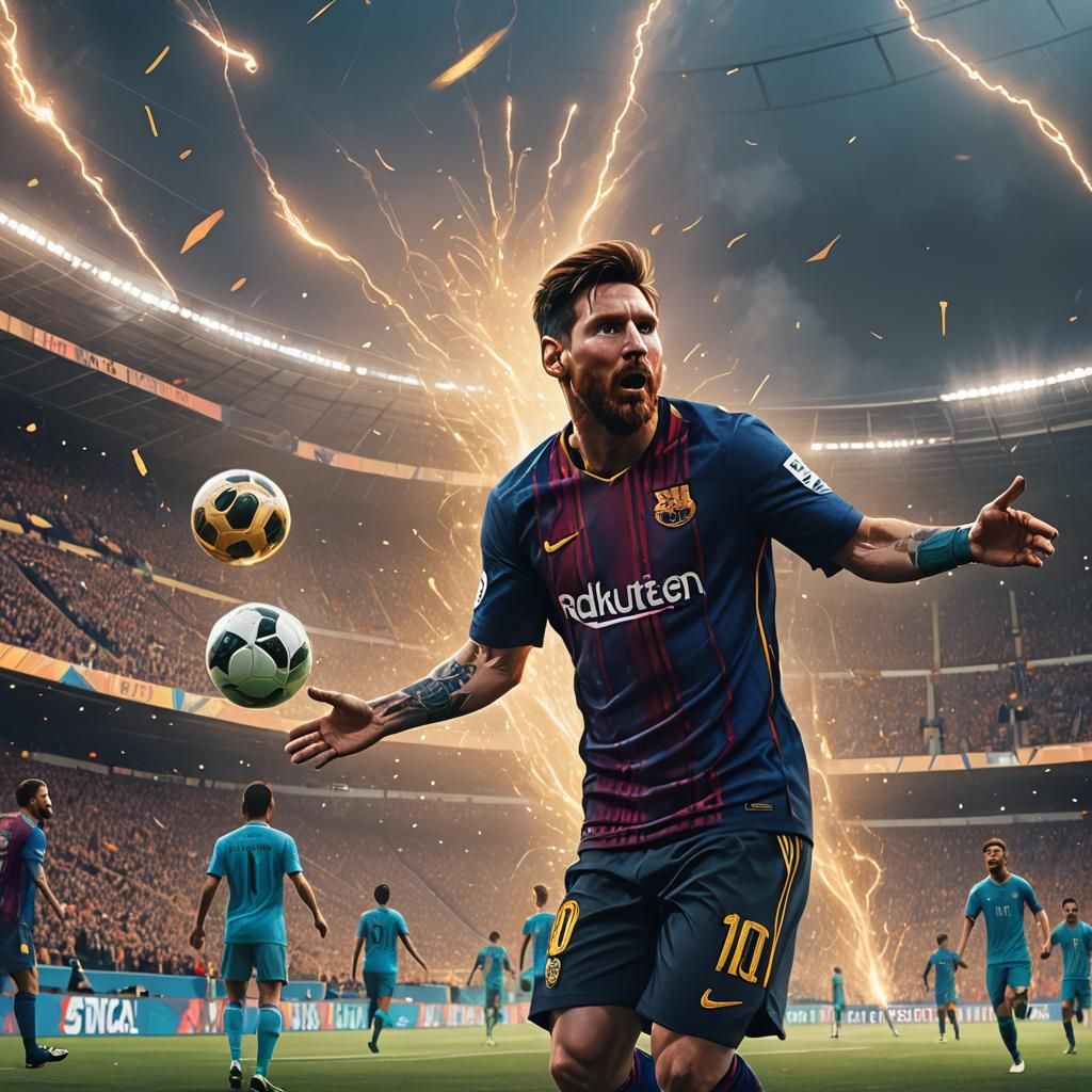 Messi Scores in Mystical Stadium: Fantasy Concept Art