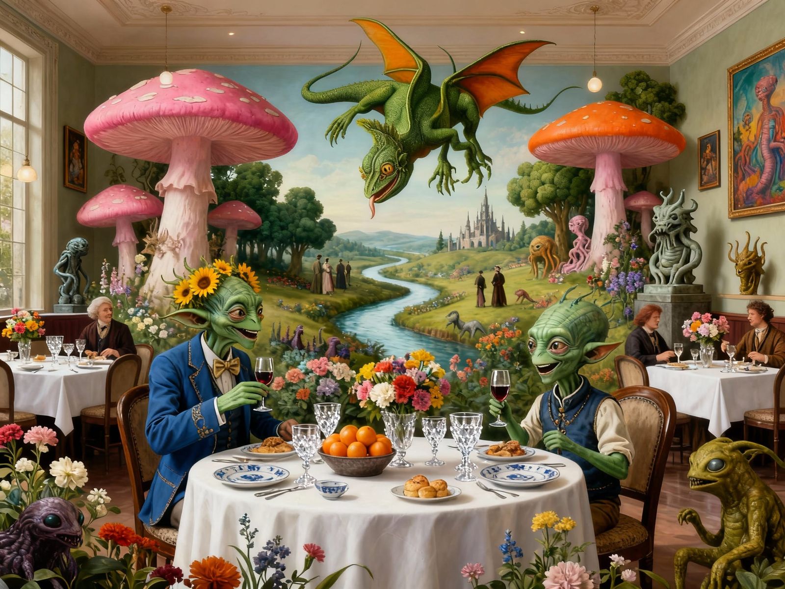 Surreal Alien Restaurant with Exquisite Beings