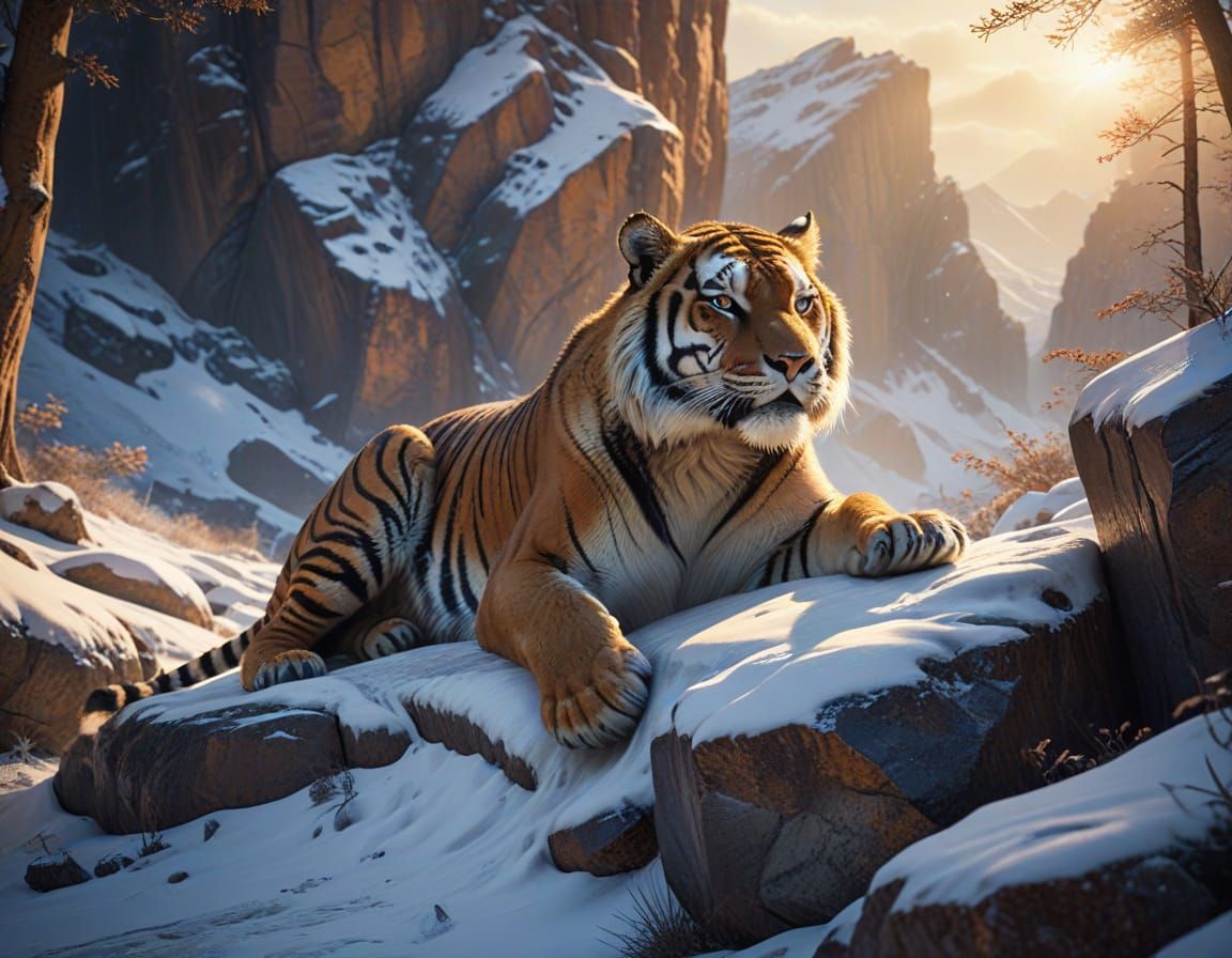 Saber-Toothed Tiger Overlooking Snowy Landscape