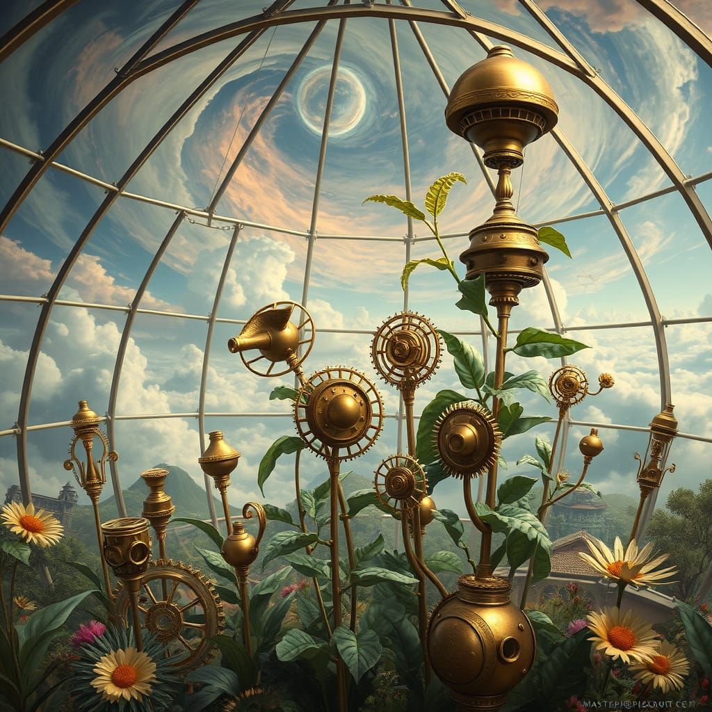 Steampunk Botanical Garden in Art Nouveau Style