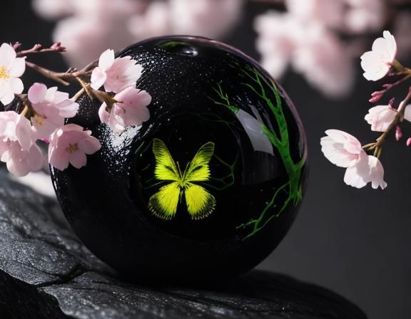 Chartreuse Cherry Blossom Macro in Biomechanical Style