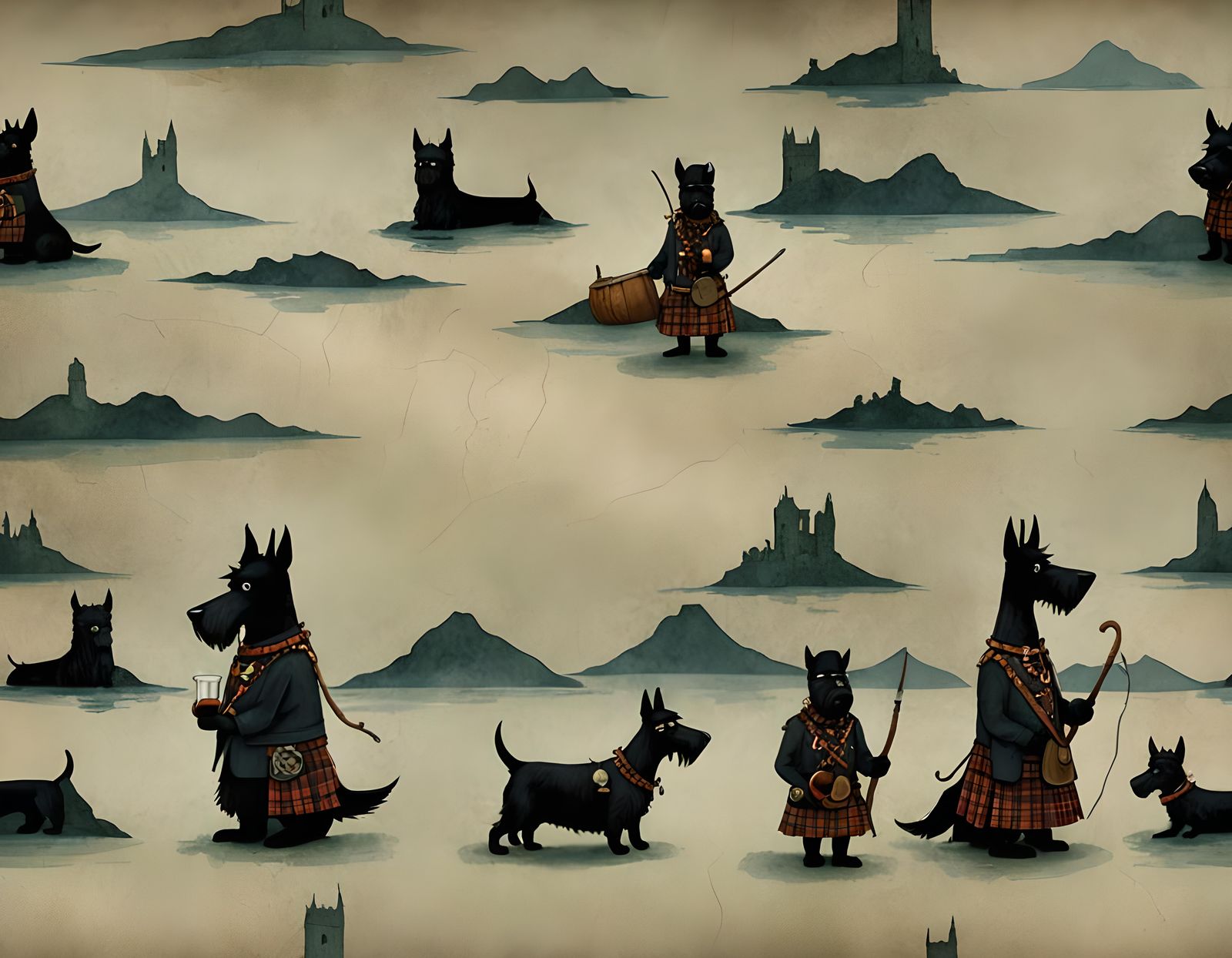 Whimsical Scottish Terrier by Loch Ness