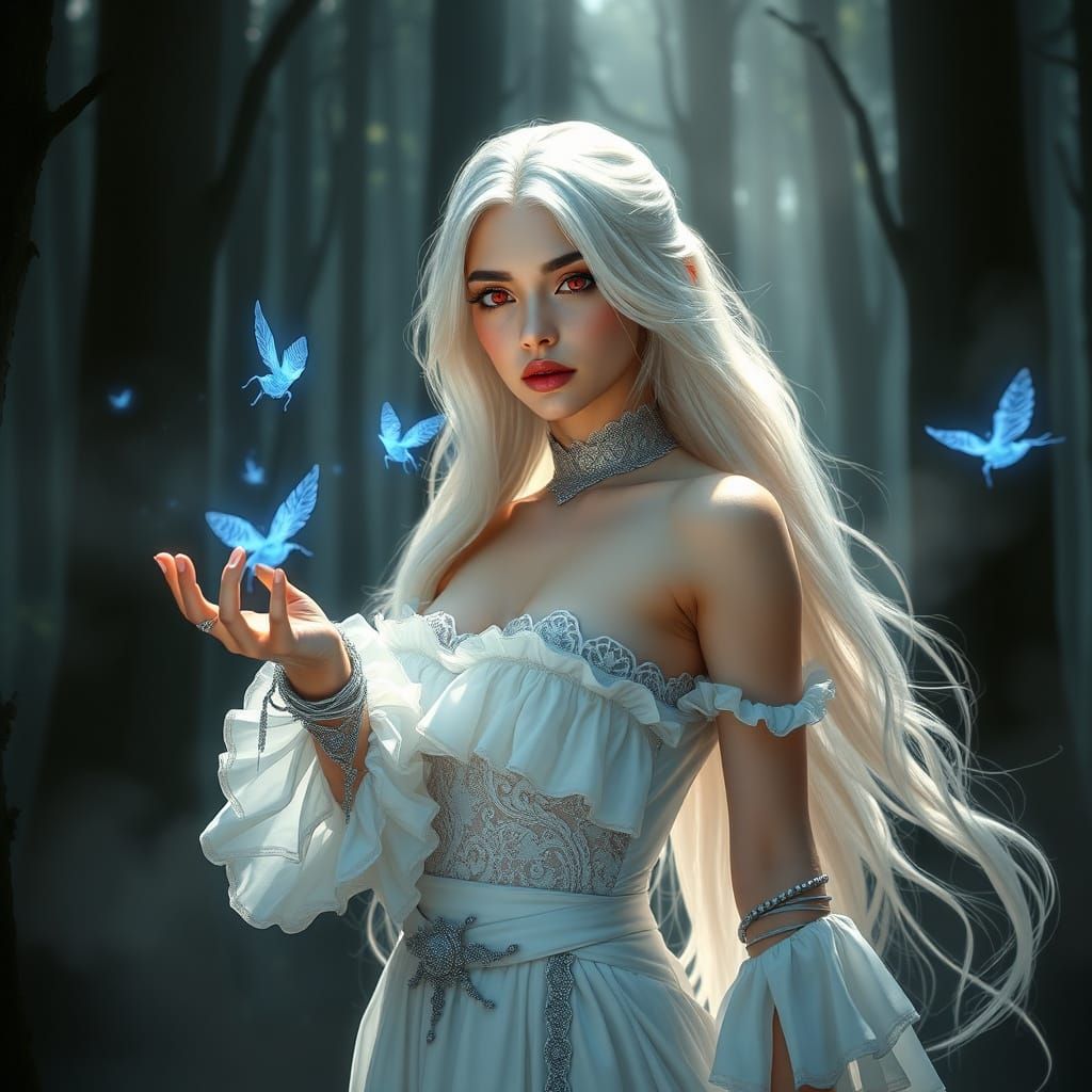 A hyper-realistic fantasy portrait of a mystical young woman...