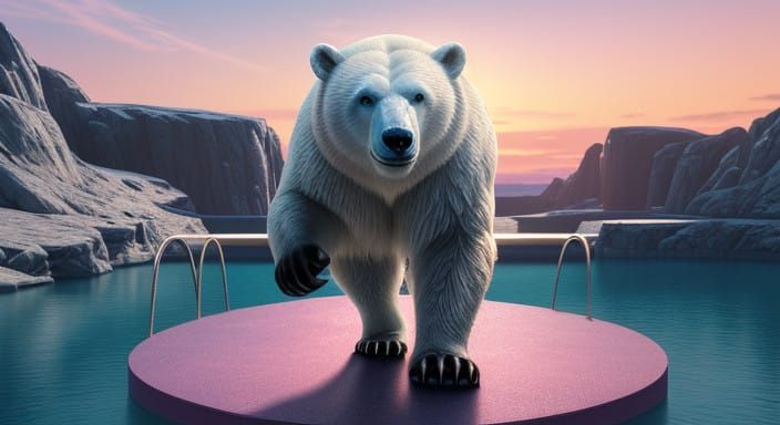 Surreal Polar Bear Takes the Plunge in Cyberpunk Style