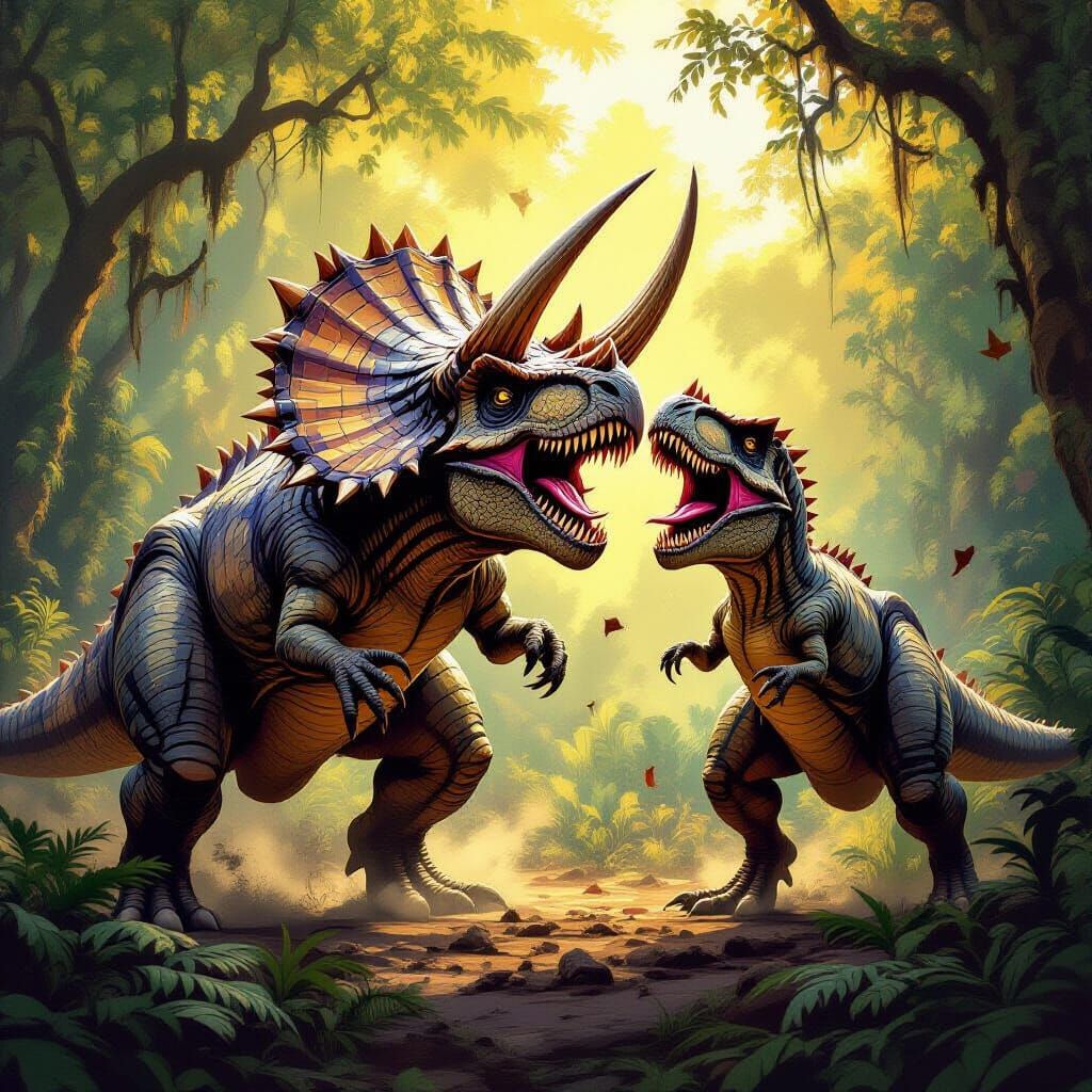 Triceratops Impales T-Rex in Jungle Clearing