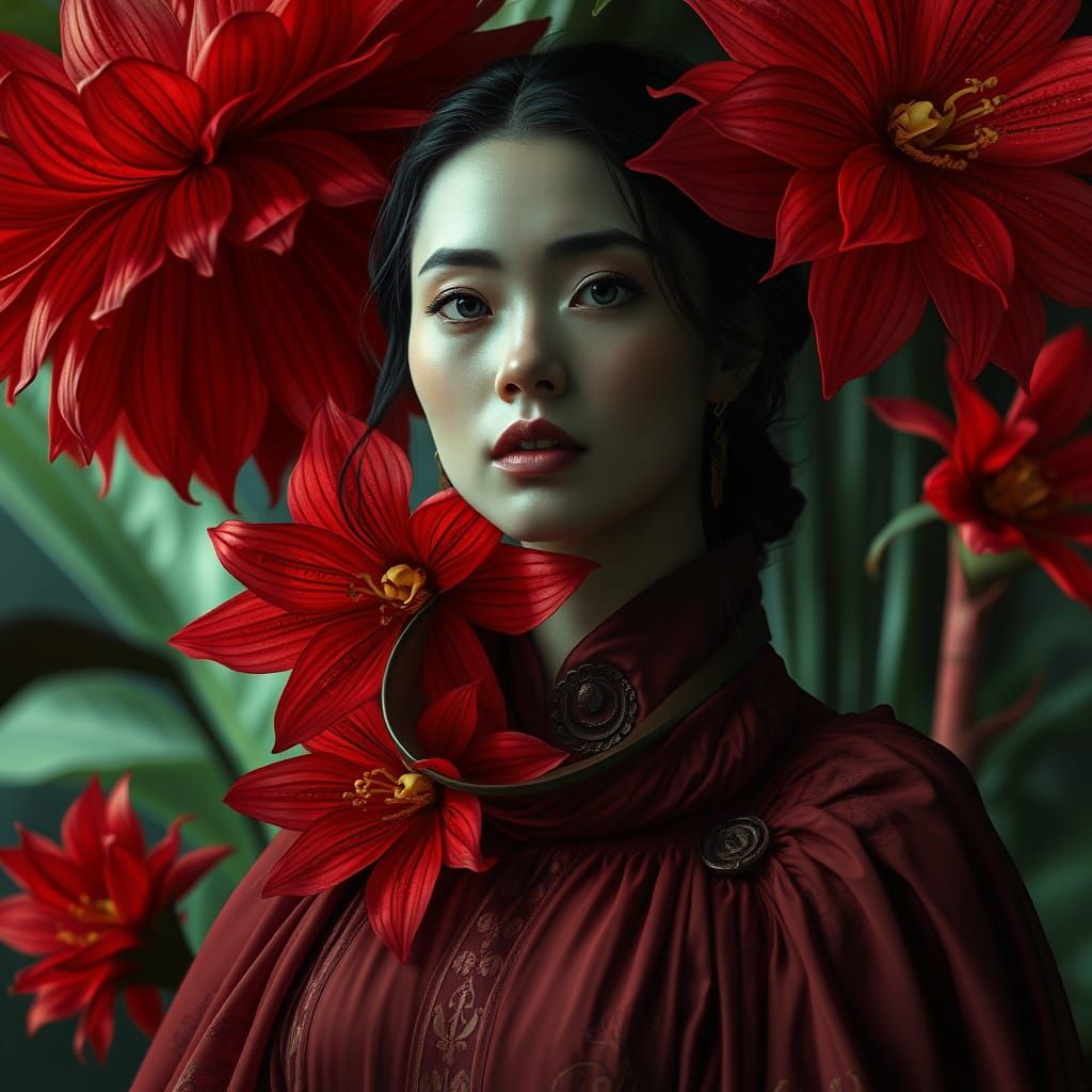 Woman with Rafflesia Flowers in Fantasy Art