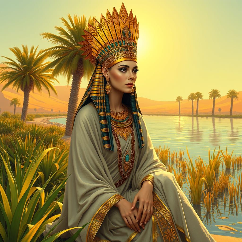 Egyptian Queen Basks in Golden Desert Light