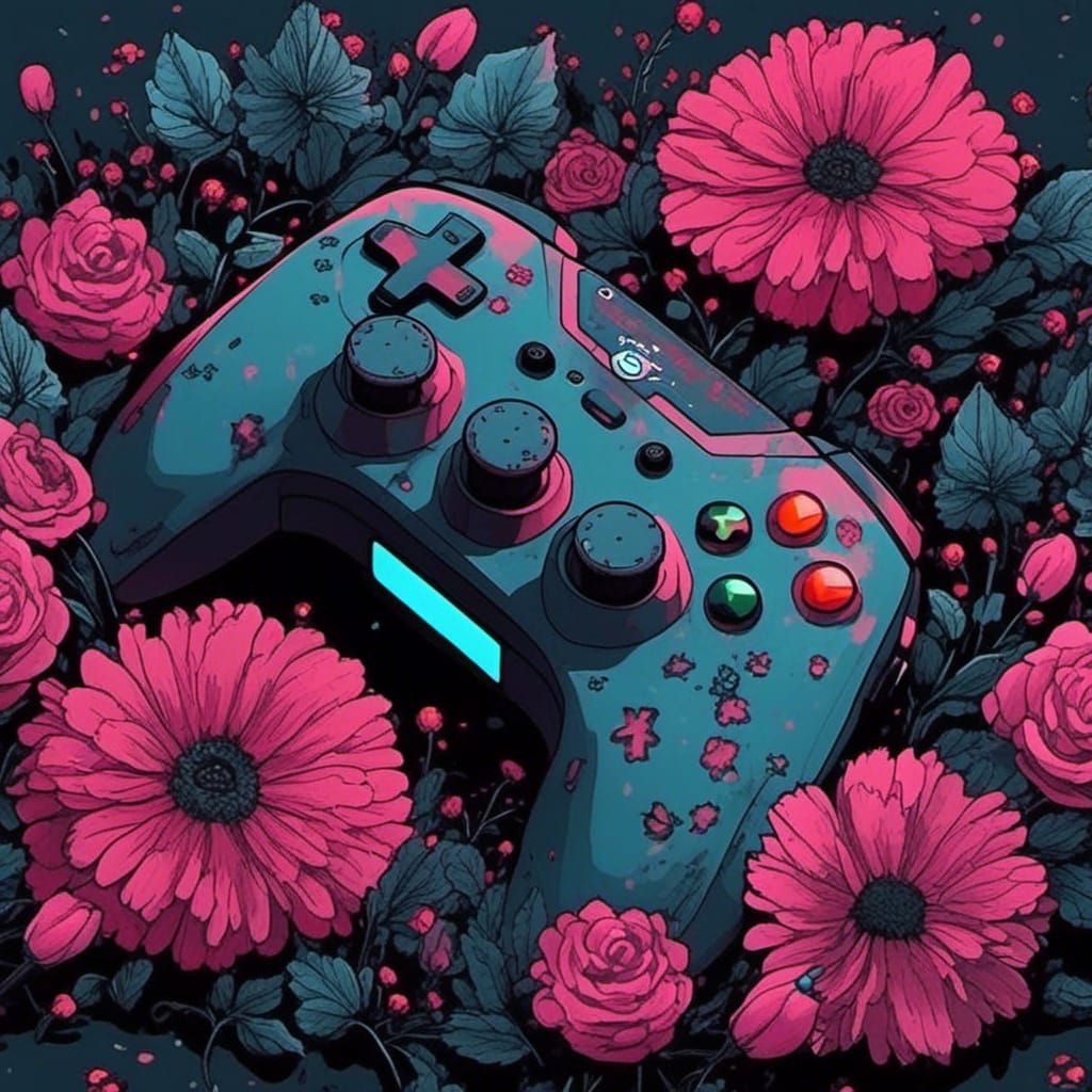 Eerie Flowers Surround Game Controller in 3D Digital Art