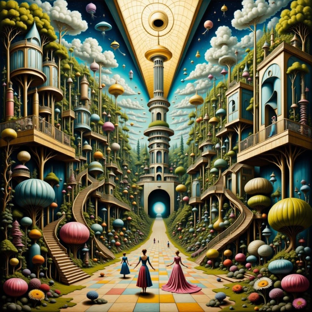 Surreal Stairwell Between Dimensions in Industrial Building