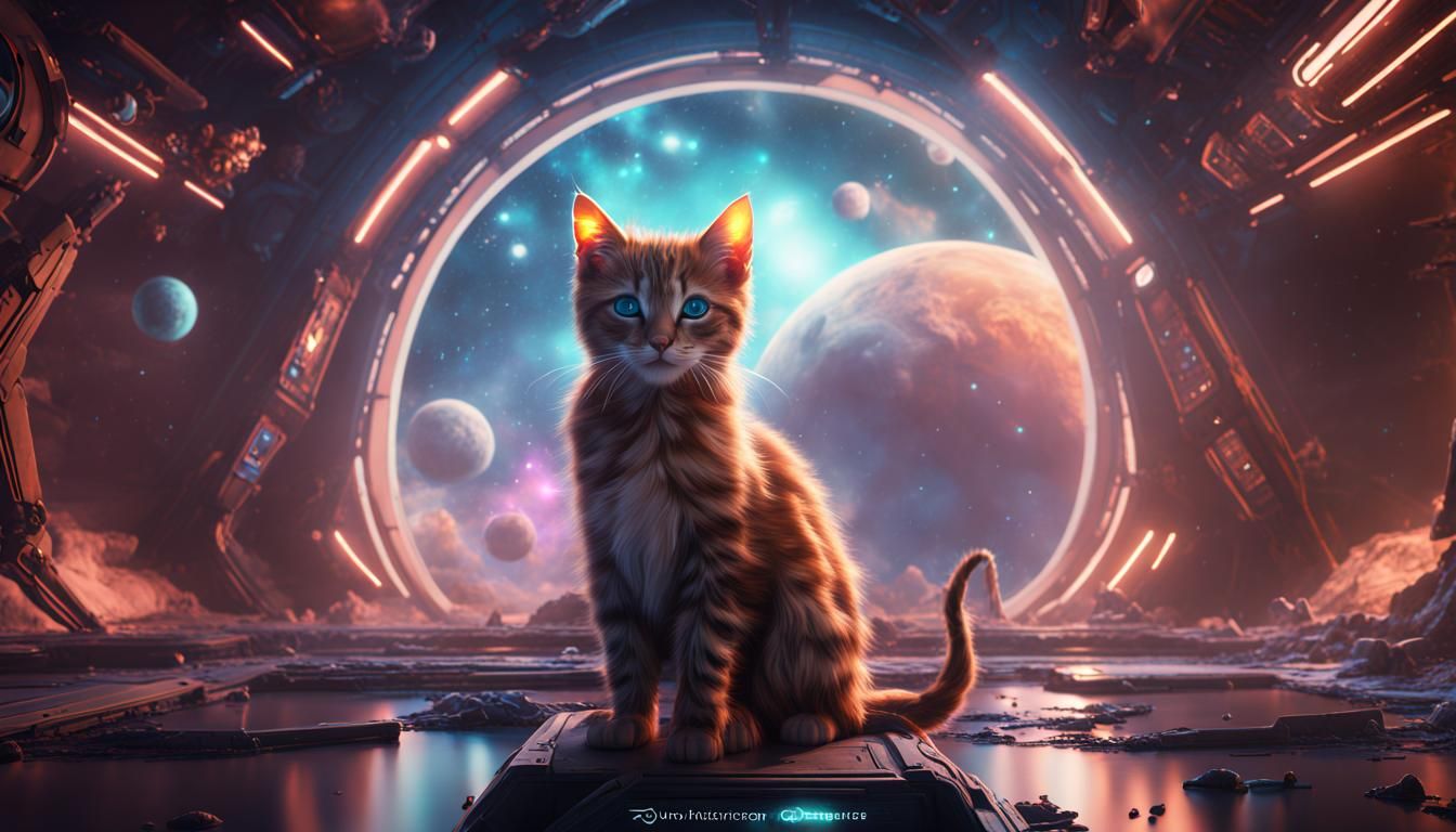 Galactic Kitten's Space Adventure: Digital Art