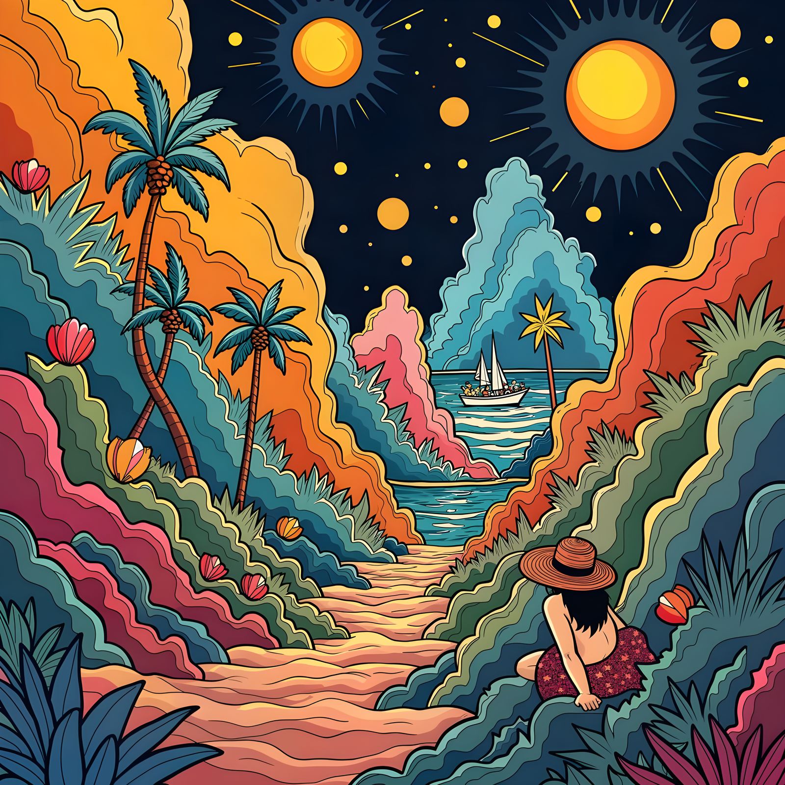 Pop Art Beach Scene in Digital Screen Print