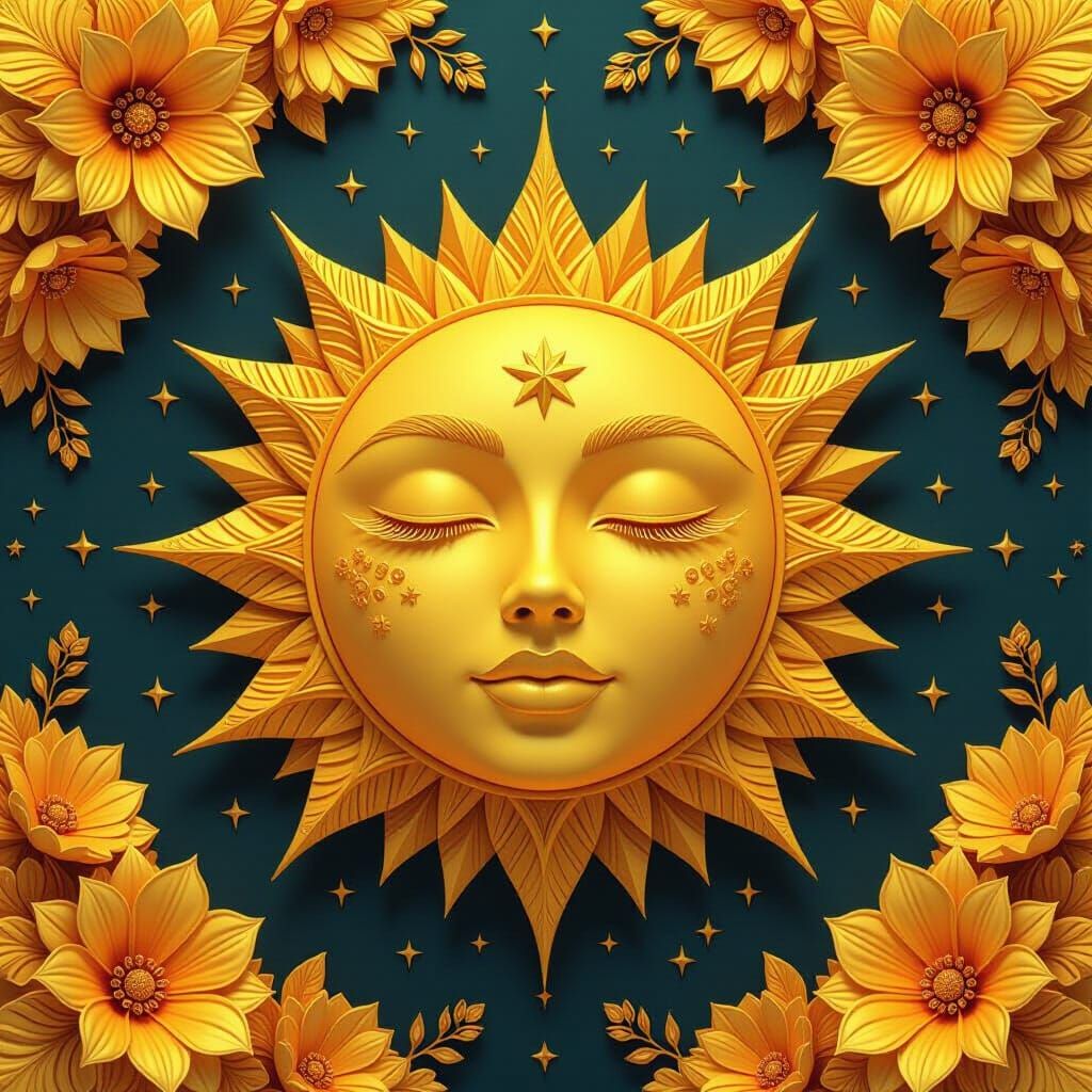 Golden Sun Crown with Star Face in Monochromatic Yellow