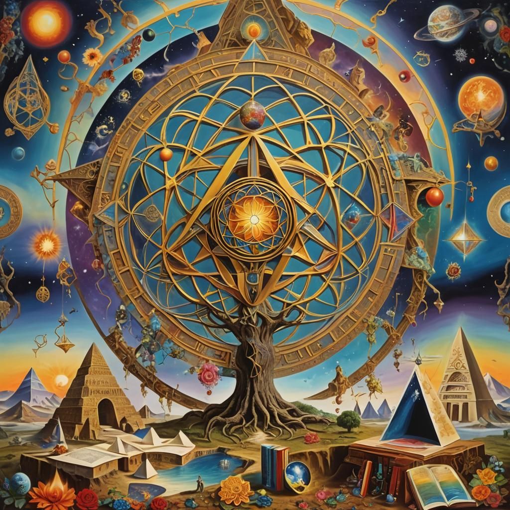 Sacred Geometry in Surrealist Oil Painting Style