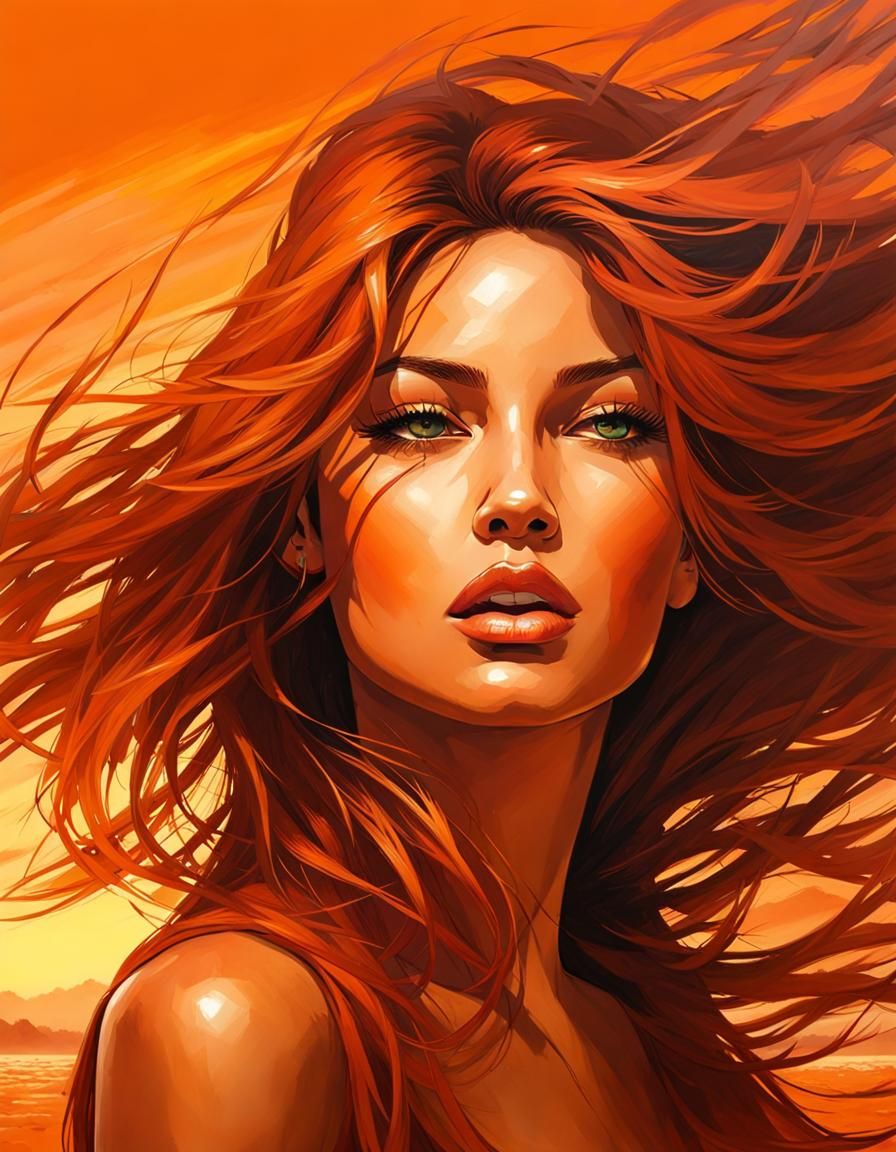 Orange Haired Woman Portrait in Splash Art Style