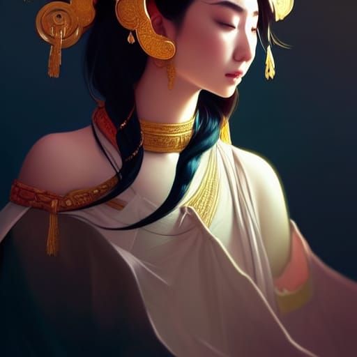 Crying Princess Portrait in Art Nouveau Style